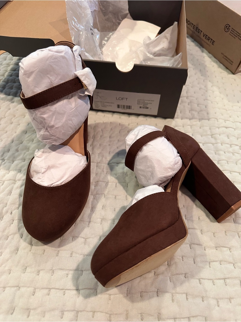 LOFT Brown Suede Mary Jane Block Heels with Ankle Strap